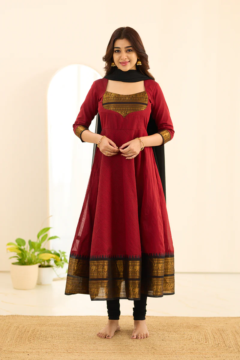 Royal Red Chettinad Cotton Anarkali